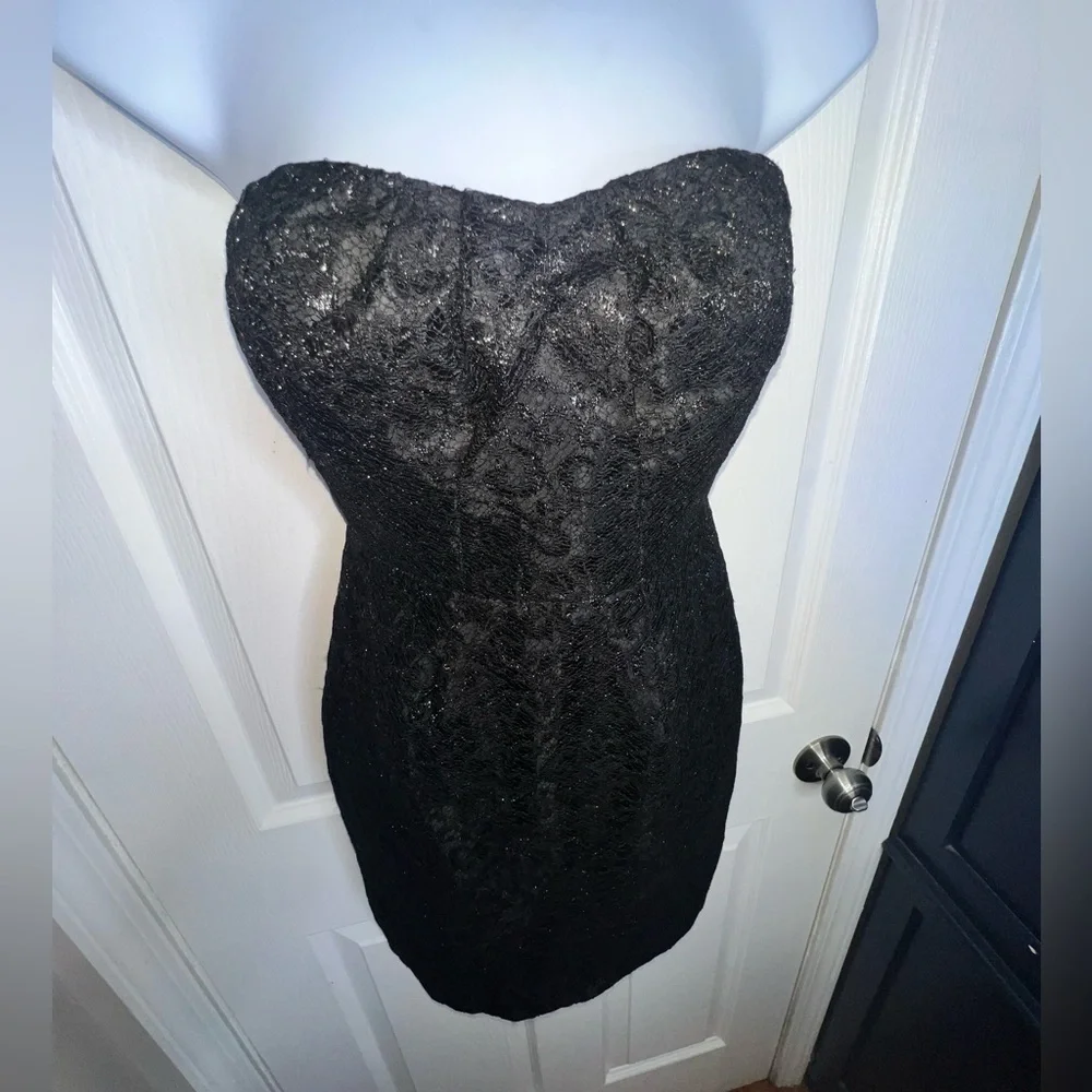 J. Crew Women’s 00 Black Strapless Metallic Lace Cocktail Dress XXS Classic